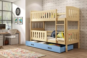 Pat supraetajat junior KUBUŚ 90X200 cu sertar, pin/albastru