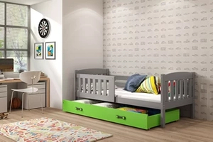 KUBUŚ 80X160 pat simplu pentru copii cu saltea și sertar, grafit/verde