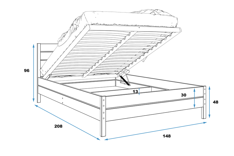 Pat din lemn 140x200 - pin continental cu cadru de ridicare