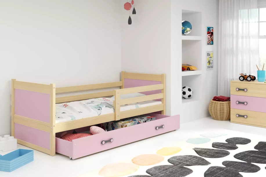 Rico pat adolescent single 90x190 cu sertar, pin/roz