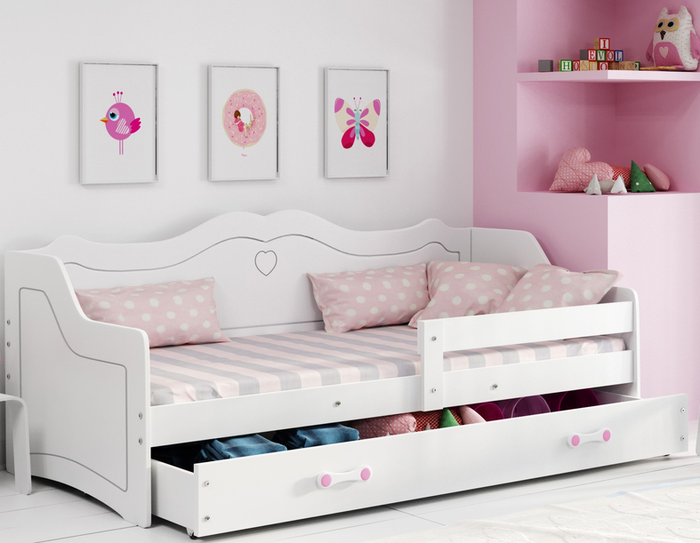 Julia pat single 80X160 cu saltea și sertar, alb