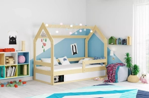 Pat single pentru copii HOPE 80X160 cu saltea și spațiu de depozitare, pin
