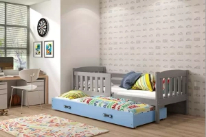 Jacquot 90x190 pat trundle adolescent cu saltea și sertar, gri/albastru