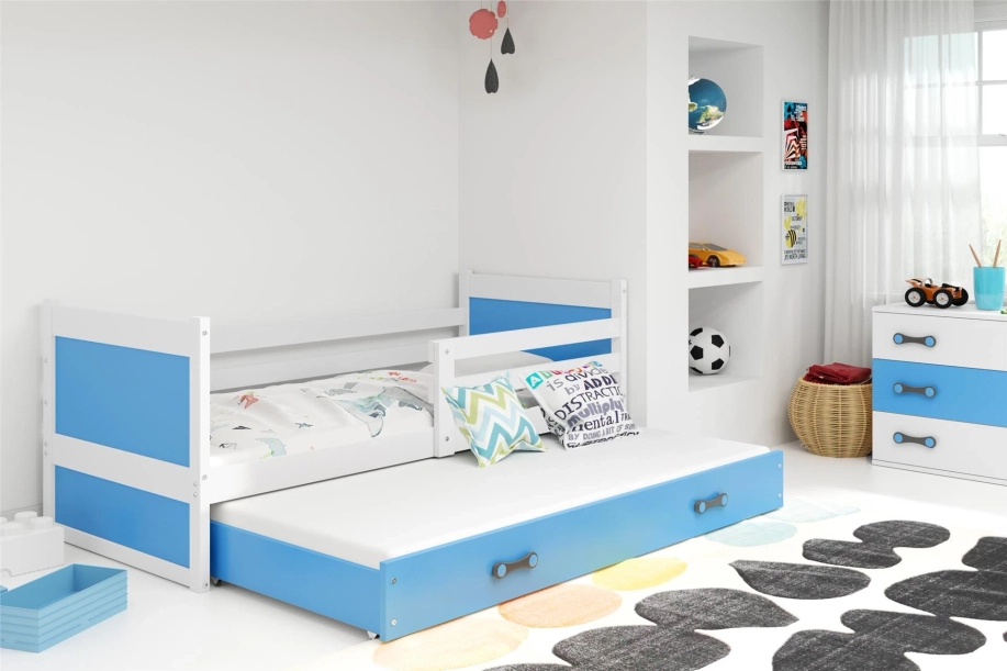 Rico teen pat trundle 90x190 cu saltea și sertar, alb/albastru
