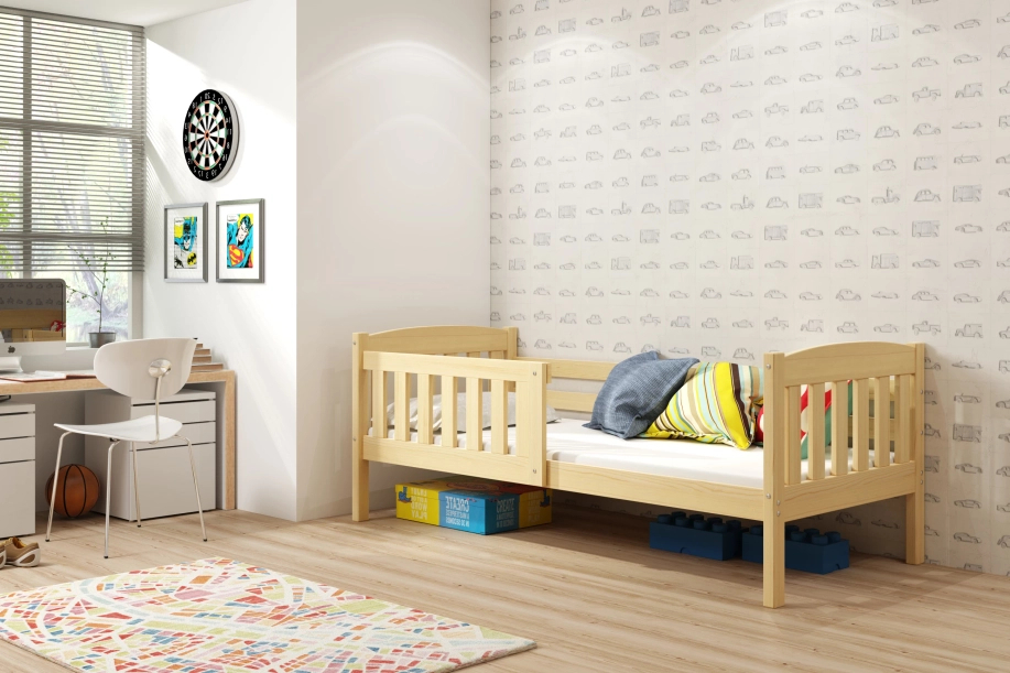 Pat single pentru copii KUBUŚ 80X160 cu saltea, pin