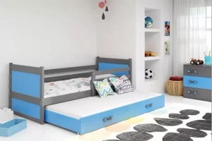 Rico teen pat trundle 90x190 cu saltea și sertar, gri/albastru