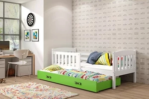 KUBUŚ 90X200 pat de tineret extensibil cu sertar, alb/verde
