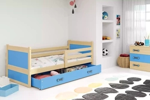 Pat single junior RICO 80X190 cu sertar, pin/albastru