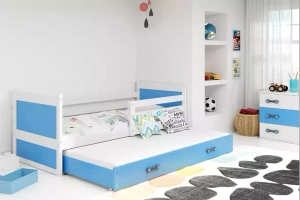 Rico teen pat trundle 90x190 cu saltea și sertar, alb/albastru