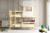 Pat bunkhouse cu baldachin - Kacper din lemn natural 90x190 cu saltea