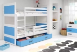 Pat supraetajat pentru tineret RICO 90X200 cu sertar, alb/albastru