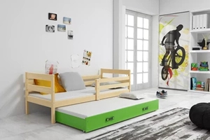 Pat extensibil pentru tineri ERYK 90X200 cu sertar, pin/verde