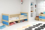 Pat single junior RICO 80X190 cu saltea, pin/albastru