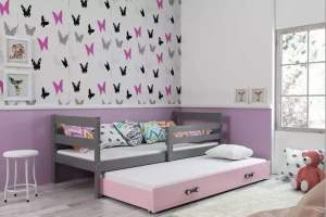 Éric 90x190 pat extensibil pentru adolescenți cu sertar, gri/roz