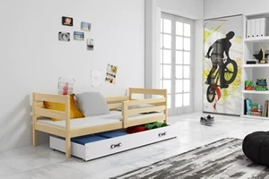 ERYK pat single pentru tineri 90X200 cu sertar, pin/alb
