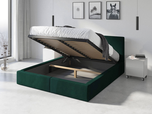 Pat tapițat pentru dormitor HILTON 120X200 cu cutie de depozitare, verde