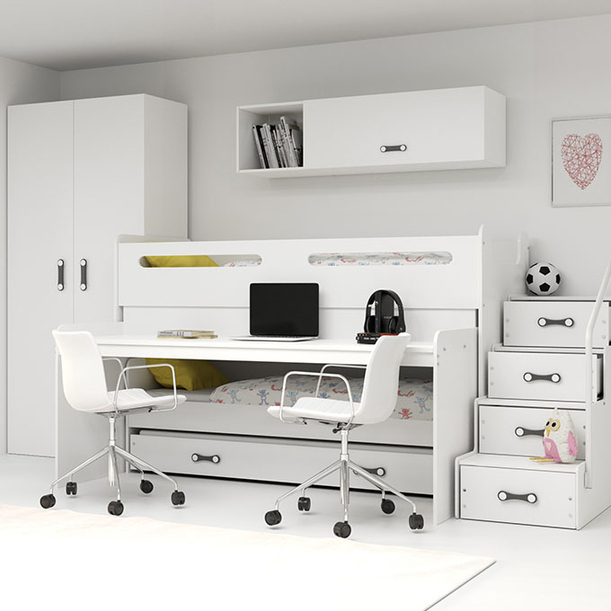 MAX 1 80X200 pat triplu pentru tineri cu birou, alb