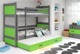 Pat de tineret cu trei baldachine RICO 90X200 cu saltea și sertar, grafit/verde