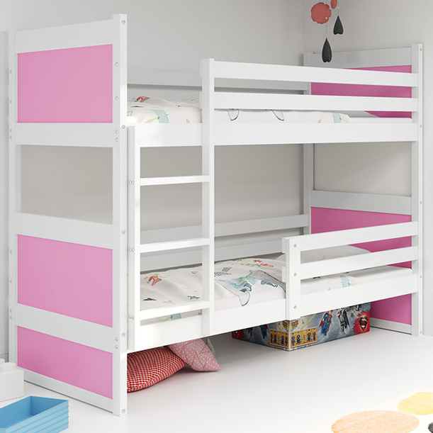 Pat supraetajat pentru tineri RICO 90X200, alb/roz
