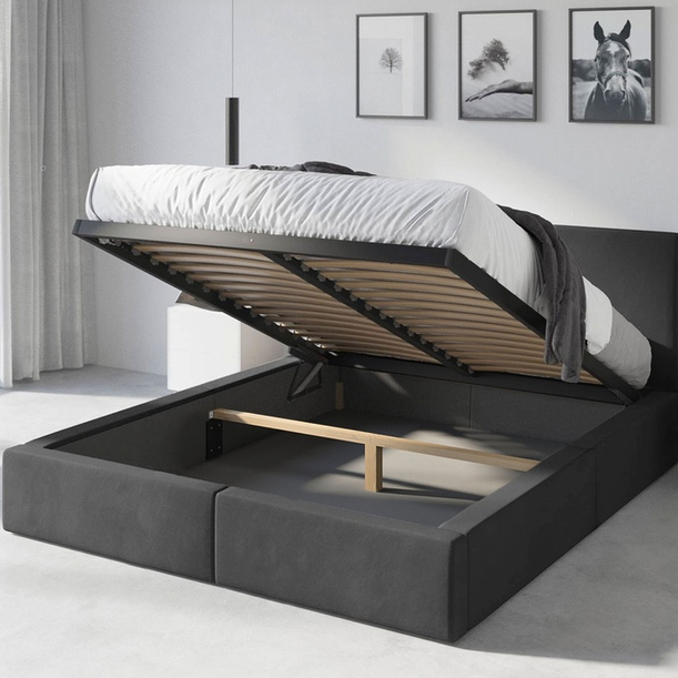 Pat tapițat pentru dormitor HILTON 160X200 cu container, grafit