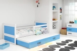 RICO 90X200 pat extensibil pentru tineri cu saltea și sertar, alb/albastru