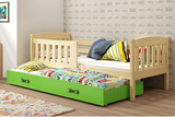 Pat extensibil pentru tineri KUBUŚ 80X190 cu sertar, pin/verde