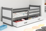 Pat single pentru tineri RICO 90X200 cu saltea și sertar, grafit/alb