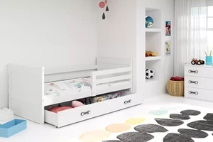 Pat single junior RICO 90X200 cu saltea și sertar, alb