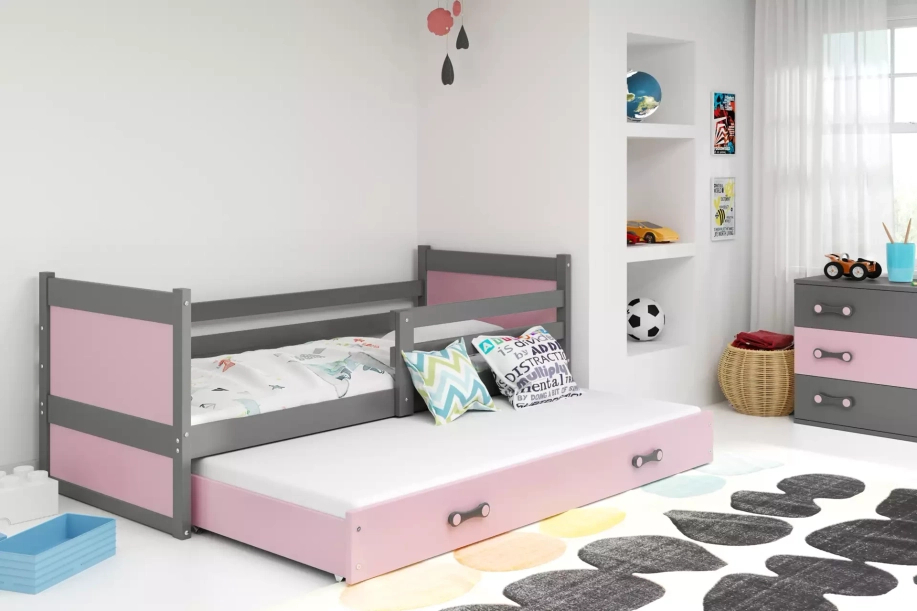 Rico teen pat trundle 90x190 cu sertar, gri / roz