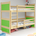 Pat supraetajat junior RICO 90X200 cu saltea, pin/verde