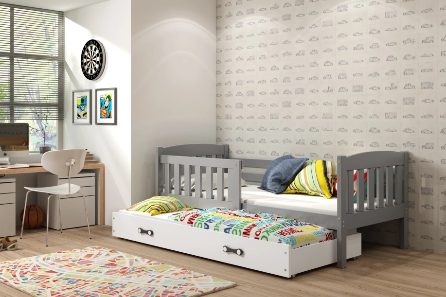 KUBUŚ 90X200 pat de tineret extensibil cu saltea și sertar, grafit/alb