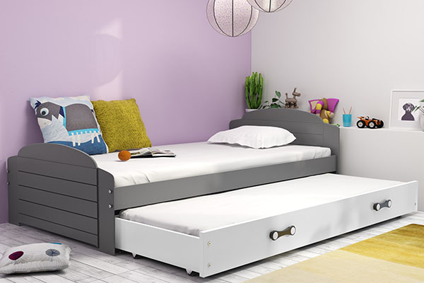 LILI 90X200 pat extensibil pentru tineri cu sertar, grafit/alb
