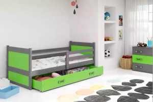 Rico pat single pentru adolescenți 90x190 cu sertar, gri/verde