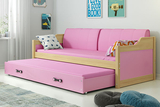 Pat extensibil pentru tineri DAWID 90X200 cu saltea și sertar, pin/roz