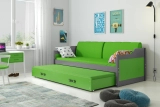 DAWID 90X200 pat extensibil pentru tineri cu saltea și sertar, grafit/verde