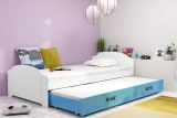 LILI 90X200 pat extensibil pentru tineri cu sertar, alb/albastru