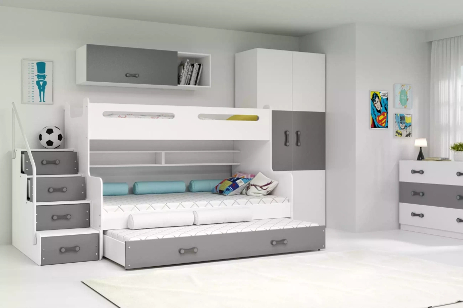 Pat adolescent triplu MAX 3 120X200 cu sertar, grafit