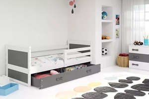 Pat single junior RICO 80X190 cu sertar, alb/grafit
