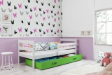 Patul ERYK 80X190 pentru tineri cu saltea și sertar, alb/verde