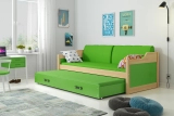 Pat extensibil pentru tineri DAWID 90X200 cu saltea și sertar, pin/verde