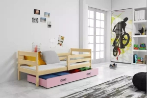 Éric pat single pentru adolescenți 90x190 cu sertar, pin/roz