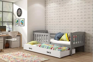 Jacquot 90x190 pat trundle adolescent cu saltea și sertar, gri/alb