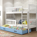 Pat cu baldachin KUBUŚ 90X190 cu sertar, alb/albastru