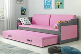 DAWID 90X200 pat extensibil pentru tineri cu saltea și sertar, grafit/roz