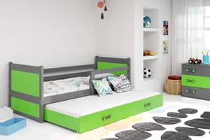 RICO 90X200 pat extensibil pentru tineri cu saltea și sertar, grafit/verde