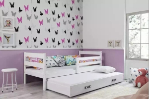 Éric 90x190 pat trundle pentru adolescenți cu saltea și sertar, alb