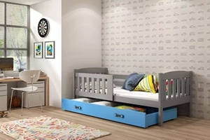 KUBUŚ 80X160 pat simplu pentru copii cu saltea și sertar, grafit/albastru