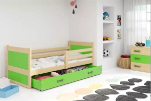 Rico pat single pentru adolescenți 90X190 cu saltea și sertar, pin/verde