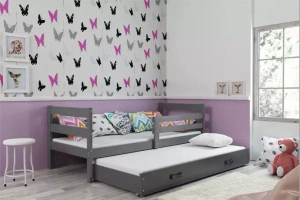 Éric 90x190 pat trundle pentru adolescenți cu saltea și sertar, gri