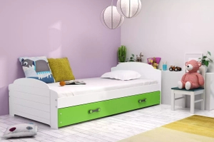 Pat single pentru tineri LILI 90X200 cu sertar, alb/verde